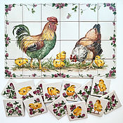 Для дома и интерьера handmade. Livemaster - original item Tiles and tiles: Rooster, Chicken and Corn Tile Painting. Handmade.