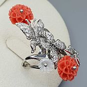 Украшения handmade. Livemaster - original item Silver ring with coral, mother of pearl and cubic zirconia. Handmade.