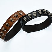 Украшения handmade. Livemaster - original item Leather bracelet with a skull - a natural ostrich. Handmade.