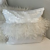 Для дома и интерьера handmade. Livemaster - original item Pillow with sequins and feathers decorative 43*43. Handmade.