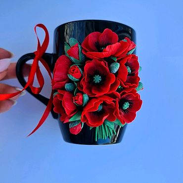 Посуда ручной работы. Ярмарка Мастеров - ручная работа Маки на кружке. Handmade.