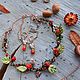 Медное колье wire wrap с бусинами Lampwork "Дыхание осени", Комплекты украшений, Москва,  Фото №1