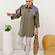 Khaki shirt with embroidery Linen with viscose. Blouses. NATALINI. My Livemaster. Фото №4