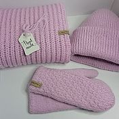 Аксессуары handmade. Livemaster - original item Warm knitted set: hat, scarf and mittens (finished work). Handmade.