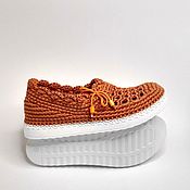 Обувь ручной работы handmade. Livemaster - original item Knitted fishnet slip-ons, orange cotton. Handmade.