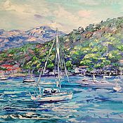 Картины и панно handmade. Livemaster - original item Oil painting sailing boats mountains 