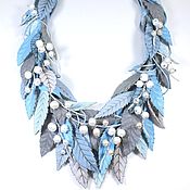 Украшения handmade. Livemaster - original item Etude with Lilies of the Valley Blue Necklace Genuine leather white pearls. Handmade.
