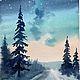 Картина акварелью зимний пейзаж, Картины, Кемерово,  Фото №1