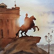Картины и панно handmade. Livemaster - original item Watercolor painting Petersburg (orange-brown copper rider). Handmade.