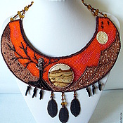 Embroidered pendant and bracelet made of natural stones and beads