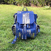 Сумки и аксессуары handmade. Livemaster - original item Rubicon Python backpack in blue and gold. Handmade.