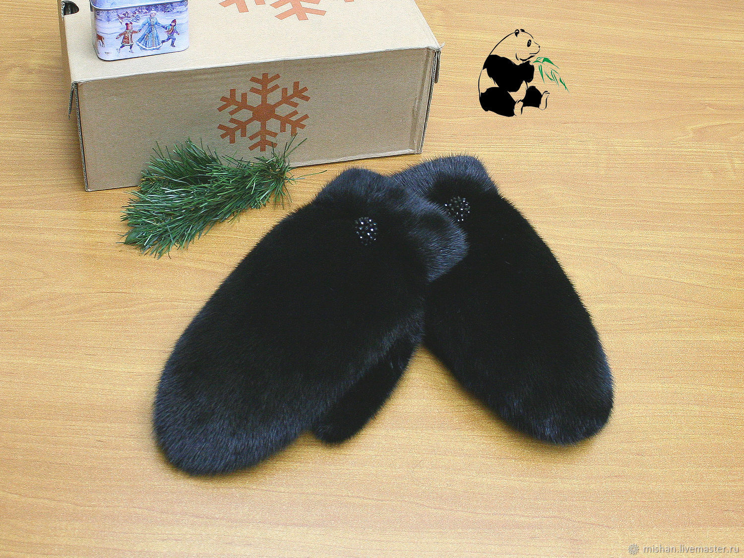 Selemeneva mink mitten gloves for women. Black, Mittens, Ekaterinburg,  Фото №1