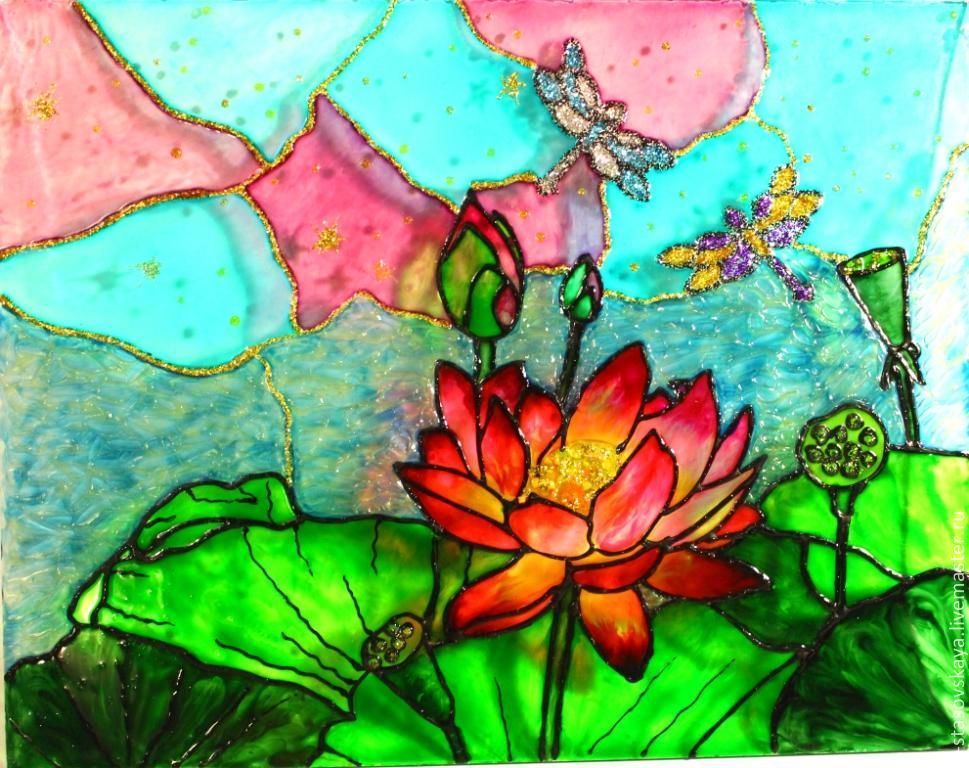 painting on glass lotus купить на Ярмарке Мастеров