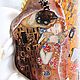 Pendant painted stone Kiss Klimt lacquer miniature gold orange. Pendants. Picture&miniature lacquer painting. My Livemaster. Фото №4