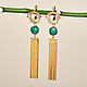 Gold tassel earrings with green onyx, Tassel earrings, Moscow,  Фото №1