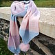 Pink, blue, lilac knitted scarf,tippet with fur pompons, Scarves, Kirov,  Фото №1