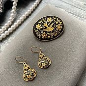Винтаж handmade. Livemaster - original item Brooch and earrings Damascus. Handmade.
