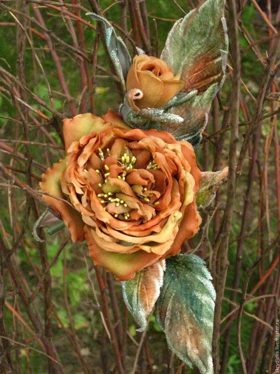 Grosgrain rose brooch silk 'waiting for autumn', Brooches, Lyubertsy,  Фото №1