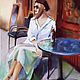 Картина пастель Летнее кафе (рыжий сине-зеленый девушка), Картины, Южноуральск,  Фото №1