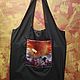 Large string Bag with pocket eco bag black with flowers gift to woman. String bag. paintmart (oikos). My Livemaster. Фото №5