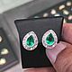 Emerald & Diamond Studs 14k, Emerald Diamond Halo Earrings, Emerald Pe, Earrings, West Palm Beach,  Фото №1