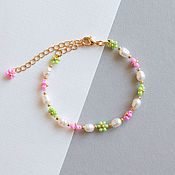 Украшения handmade. Livemaster - original item Pink Floral Pearl and Bead Bracelet (BB-POP). Handmade.