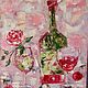 Картина маслом текстурная с розой вином и вишней, в раме, Картины, Москва,  Фото №1
