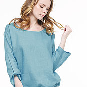 Одежда handmade. Livemaster - original item Dusty turquoise blouse made of 100% linen. Handmade.