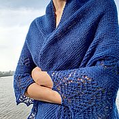 Аксессуары handmade. Livemaster - original item Knitted winter shawl made of wool and alpaca, blue. Handmade.