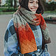 Вязаный шарф из шерсти серо-оранжевый, зимний теплый шарф подарок шарф, Шарфы, Чернигов,  Фото №1