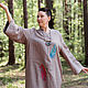 Linen floor-length dress with embroidery Feathers cocoa color, Dresses, Novosibirsk,  Фото №1