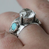 Украшения handmade. Livemaster - original item Silver ring with topaz turquoise and garnet. Handmade.
