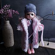 Куклы и игрушки handmade. Livemaster - original item Clothes for dolls: Grey-pink set: fur coat, dress, hat. Handmade.