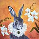 Картина в раме: Белые орхидеи для чёрного кролика. Картины. Картины Лары Керан. Интернет-магазин Ярмарка Мастеров.  Фото №2