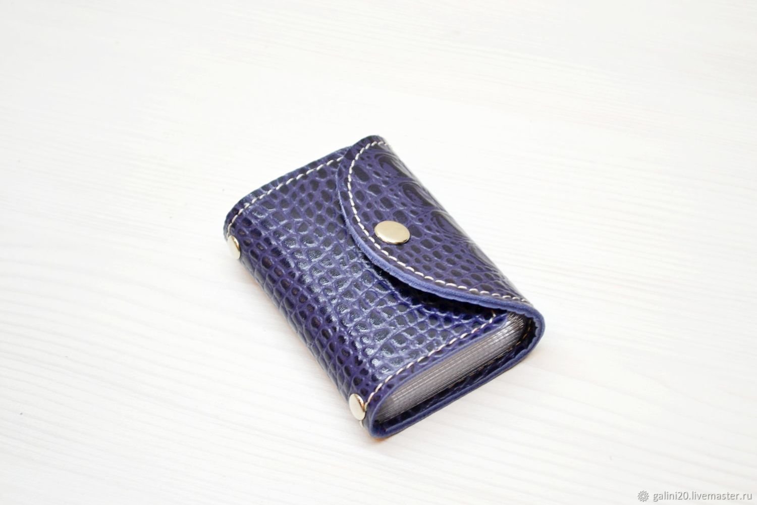 Business card holder for cards 'Cayman violet' genuine leather, Business card holders, Kirov,  Фото №1