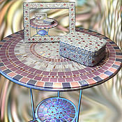 Мозаичный столик придиванный "Beige-blue"