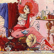 Картина масло предзаказ рыжая девушка, пантера "Осень..."