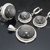 Украшения handmade. Livemaster - original item Jewelry set with obsidian made of 925 silver SP0144. Handmade.