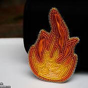 Украшения handmade. Livemaster - original item Beaded brooch `Fire` with shibori silk orange yellow. Handmade.