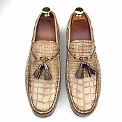 Обувь ручной работы handmade. Livemaster - original item Loafers with tassels made of genuine crocodile leather, in beige color!. Handmade.