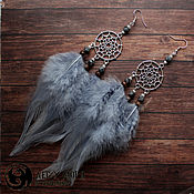 Украшения handmade. Livemaster - original item Dream catchers grey earrings with snow obsidian, 17-18 cm. Handmade.