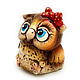 Order Ceramic figurine 'Owl with a bow'. aboka. Livemaster. . Figurine Фото №3