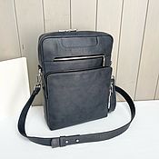 Сумки и аксессуары handmade. Livemaster - original item Laptop bag made of genuine leather in gray-blue color. Handmade.