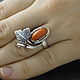 Заказать Серебряное кольцо с кораллом ручной работы. Graceful Fox. Ярмарка Мастеров. . Кольца Фото №3