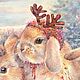 Заказать Картина Акварелью "Кролики ,трио ", подарок на новый год. Спальня. Ярмарка Мастеров. . Картины Фото №3