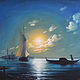 Painting Gondolier on the sea at night, Venice at night, hardboard, oil 40h50, Pictures, Voronezh,  Фото №1