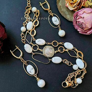 Украшения ручной работы. Ярмарка Мастеров - ручная работа Комплект с кахолонгом и кварцем . украшения подарок. Handmade.