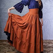 Одежда handmade. Livemaster - original item Linen skirt with belt-corset (brick color). Handmade.