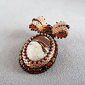 Украшения handmade. Livemaster - original item Brooch with a bow and jasper, beige brooch order of stones and beads. Handmade.