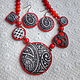 Set with large black-white beads and little red beads, Jewelry Sets, St. Petersburg,  Фото №1